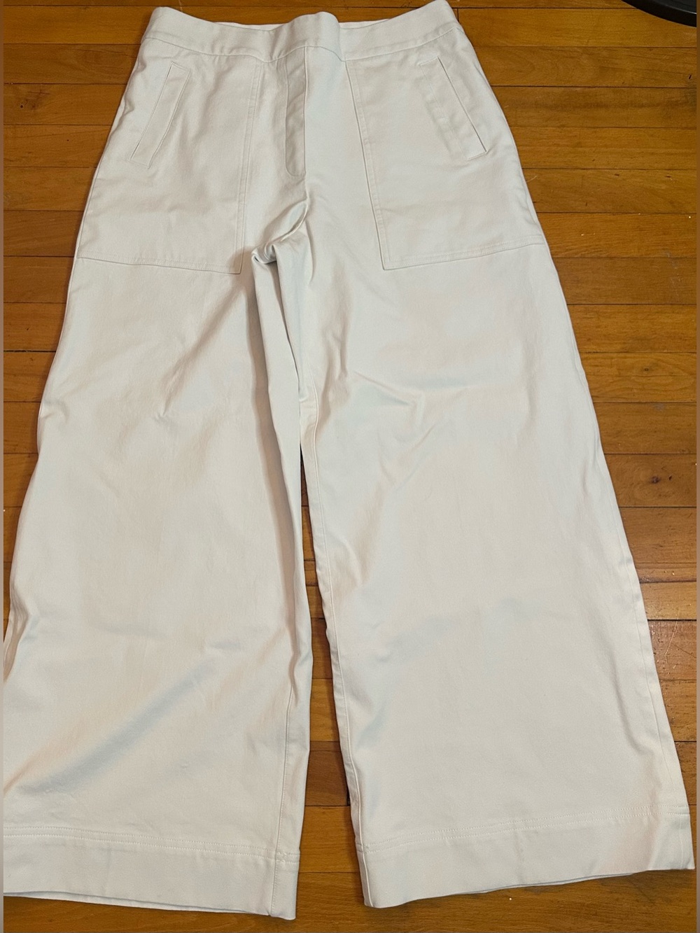 Spanx Pants Womens Large White Cropped Wide Leg Stretch Twill Shaping Casual